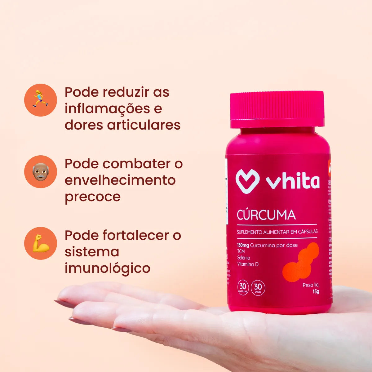 Cúrcuma Longa em cápsulas de 130mg com TCM + Selênio e Vitamina D3