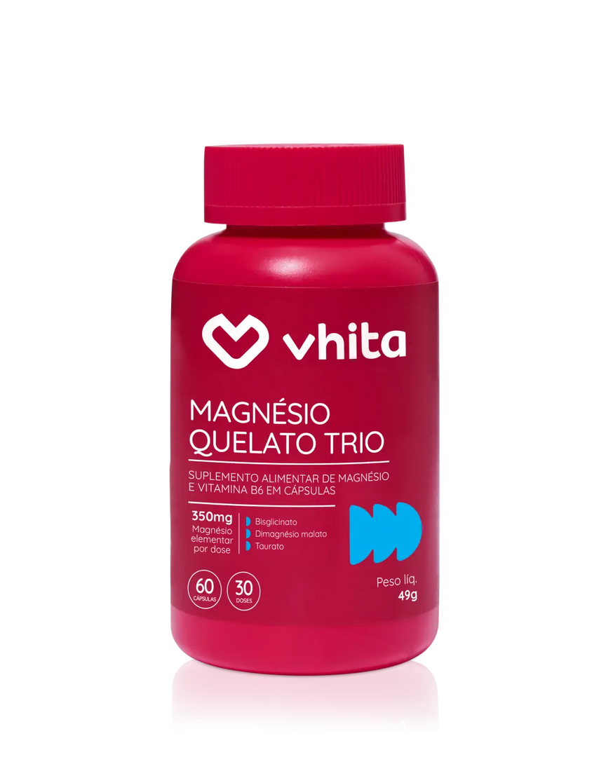 Magnésio Quelato Trio 350 mg Bisglicinato Dimalato e Taurato com Vitamina B6 em cápsulas