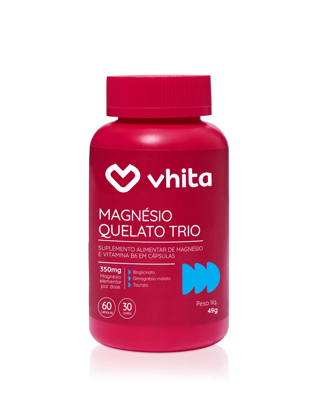 Magnésio Quelato Trio 350 mg Bisglicinato Dimalato e Taurato com Vitamina B6 em cápsulas