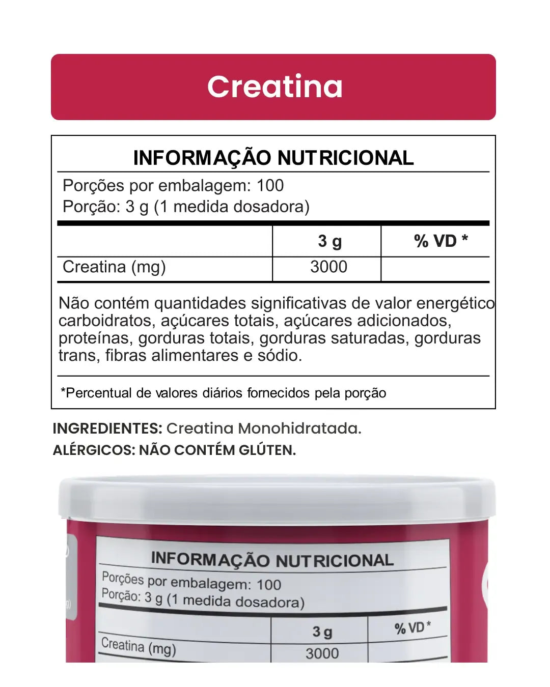 Creatina Monohidratada Pura em pó 300 g