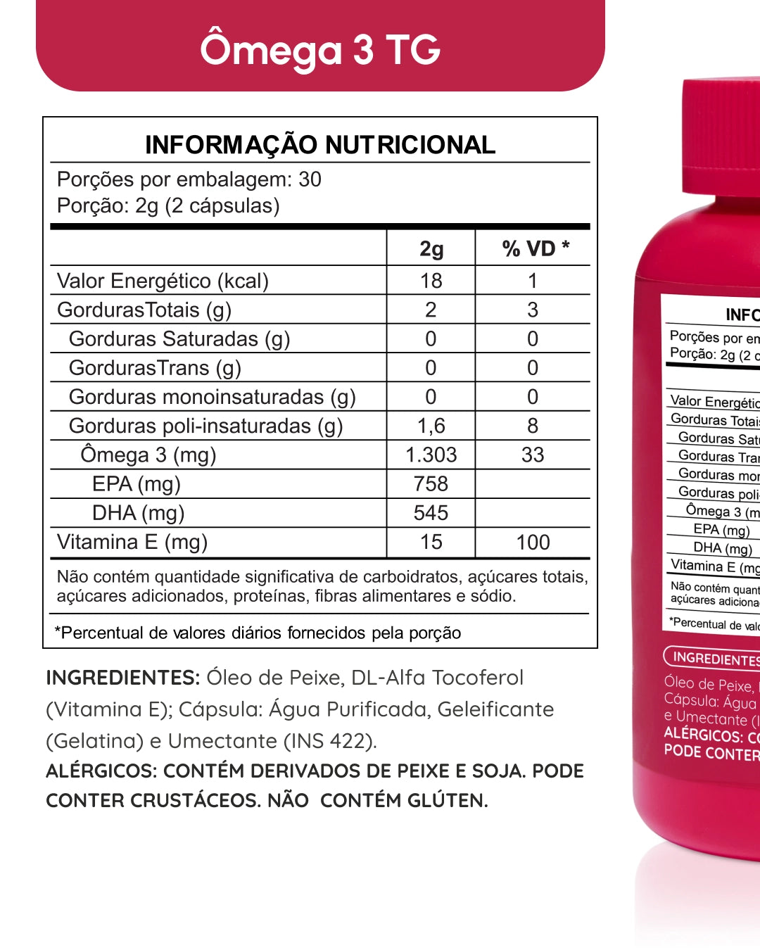 Ômega 3 TG 1000mg Rico em EPA e DHA com Vitamina E e selo IFOS